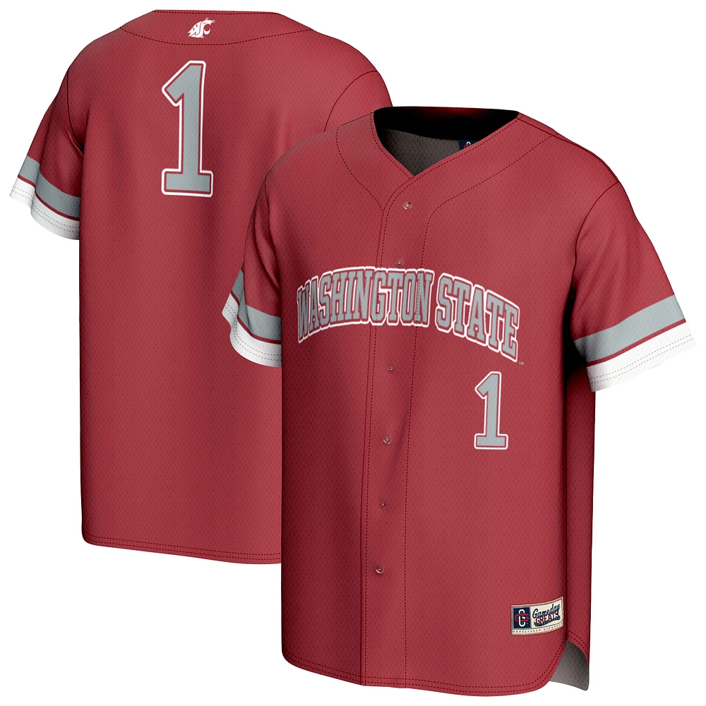 Youth GameDay Greats #1 Crimson Washington State Cougars Lightweight Collegiate Baseball Fashion Jersey