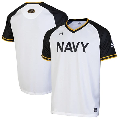 Men's Under Armour White/Navy Navy Midshipmen Replica Full-Button Baseball Jersey