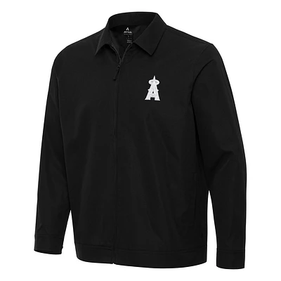 Men's Antigua Black Los Angeles Angels Pivot Full-Zip Jacket
