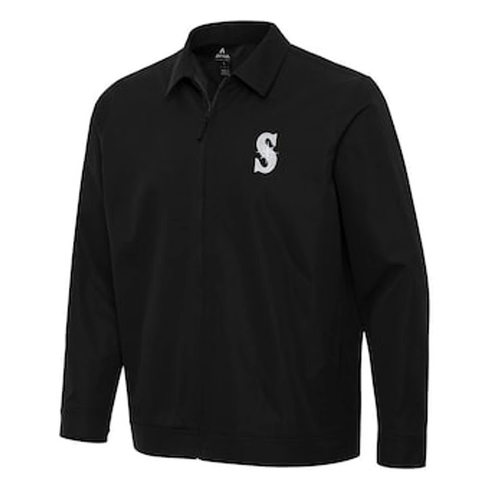 Men's Antigua Black Seattle Mariners Pivot Full-Zip Jacket