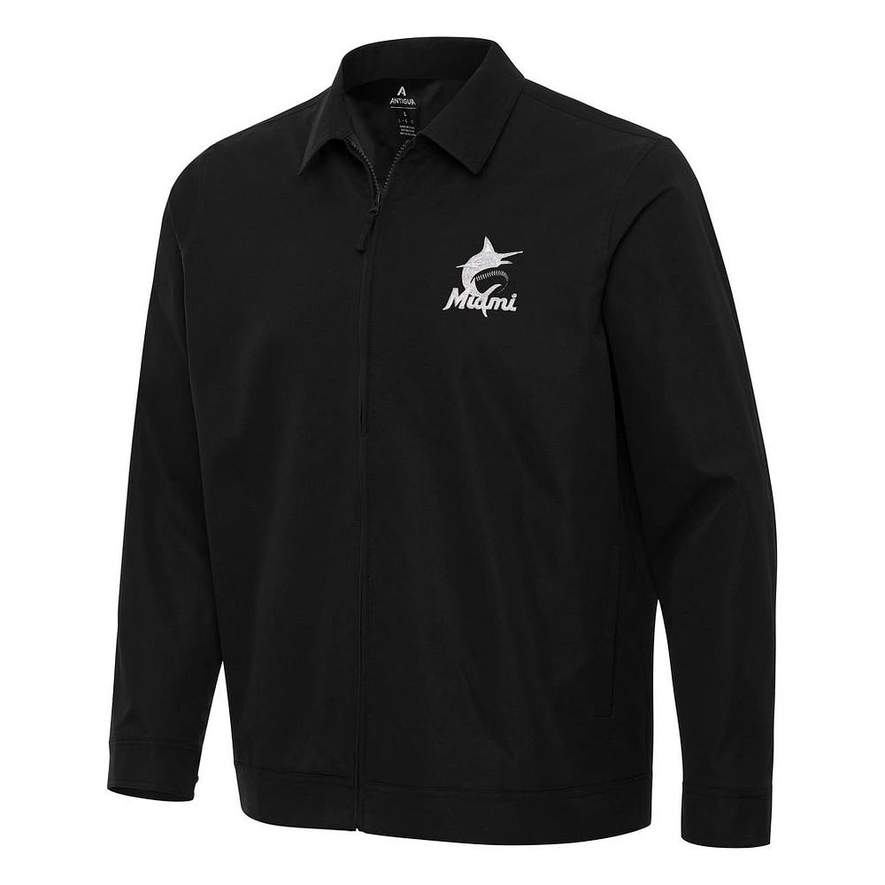 Men's Antigua Black Miami Marlins Pivot Full-Zip Jacket