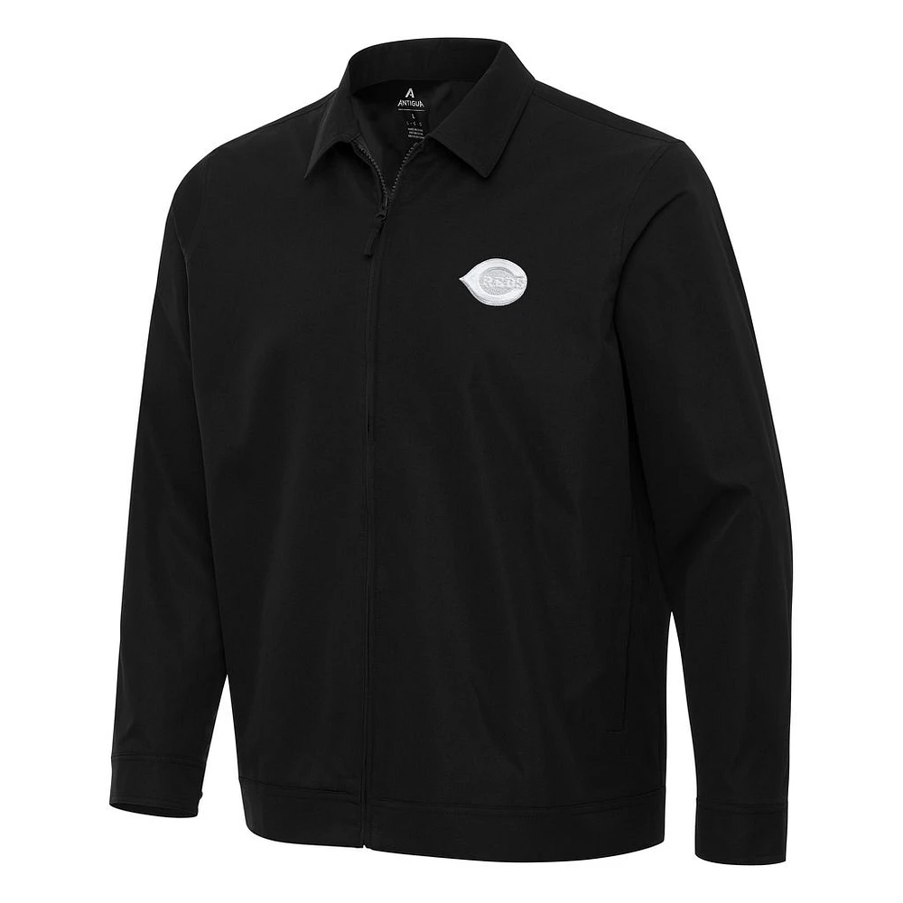 Men's Antigua Black Cincinnati Reds Pivot Full-Zip Jacket