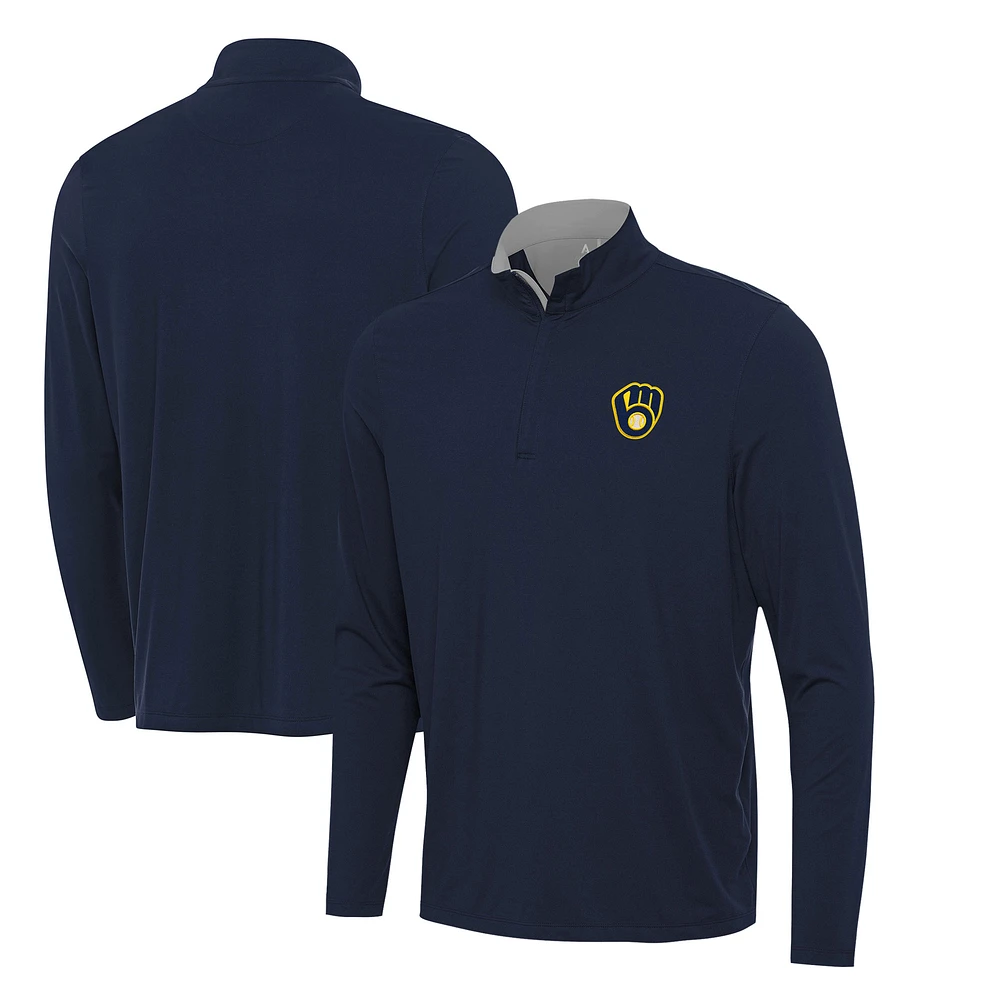 Men's Antigua Navy Milwaukee Brewers Content Quarter-Zip Top