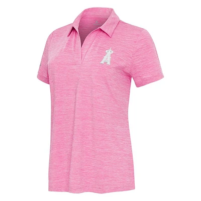 Women's Antigua Heather Pink Los Angeles Angels Layout V-Neck Polo