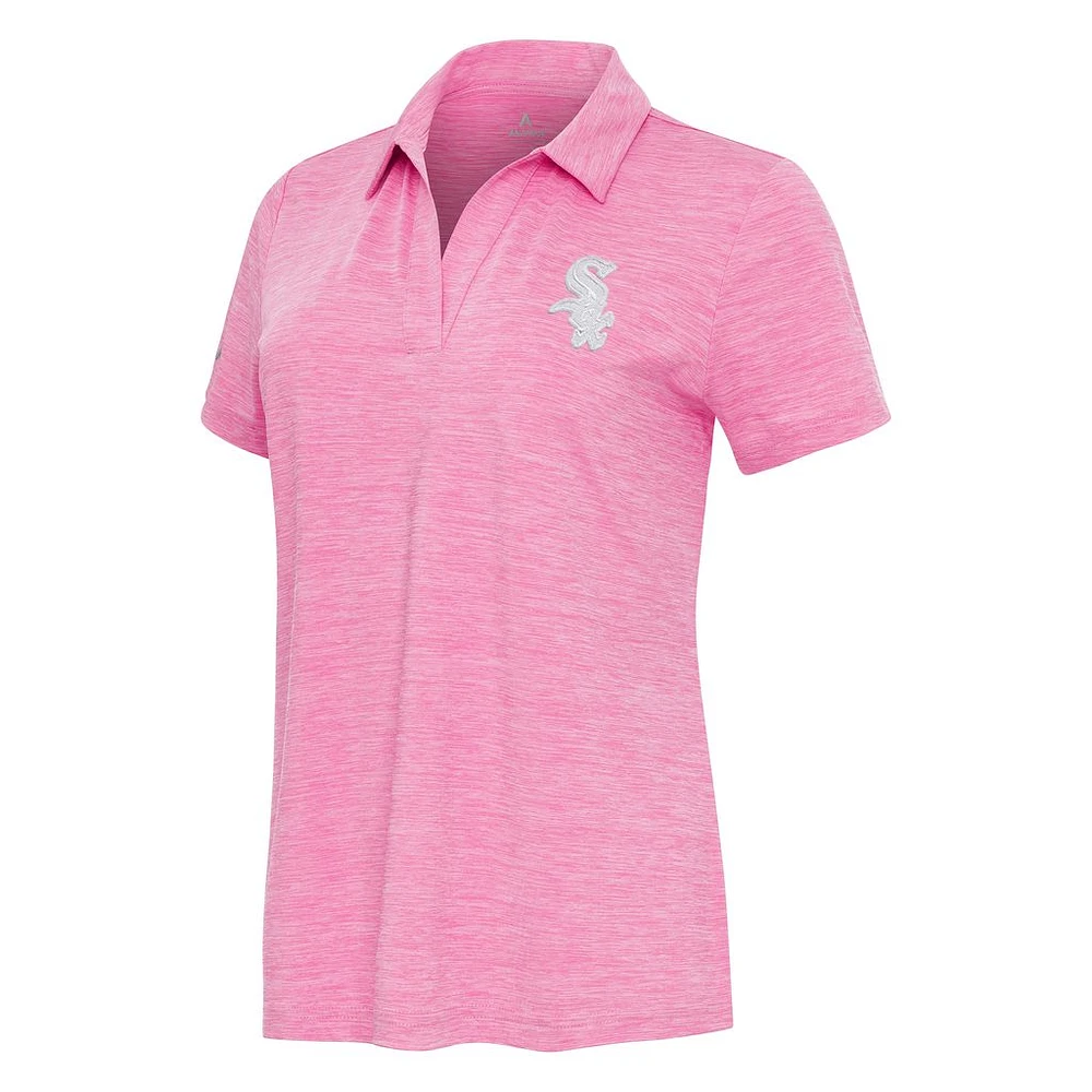 Women's Antigua Heather Pink Chicago White Sox Layout V-Neck Polo