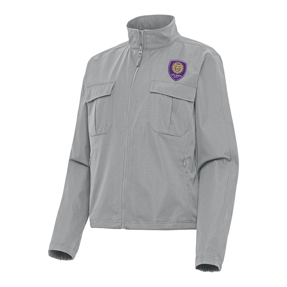 Women's Antigua Gray Orlando City SC Even Par Full-Zip Jacket