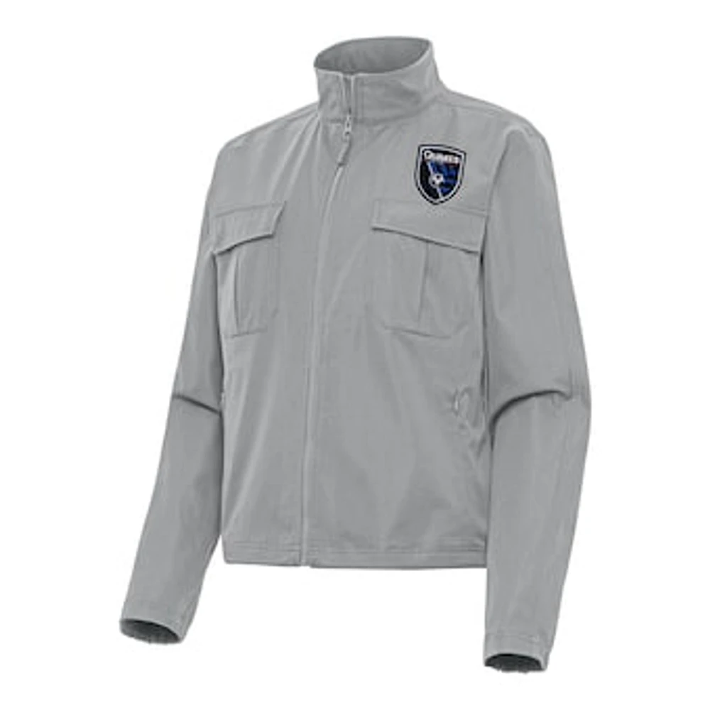 Women's Antigua Gray San Jose Earthquakes Even Par Full-Zip Jacket