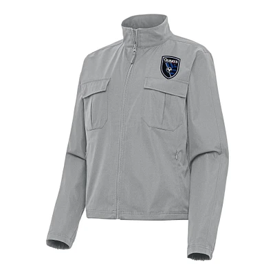 Women's Antigua Gray San Jose Earthquakes Even Par Full-Zip Jacket