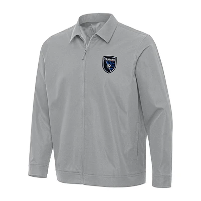 Men's Antigua Gray San Jose Earthquakes Pivot Full-Zip Jacket