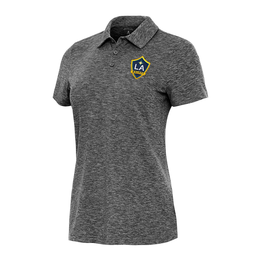 Women's Antigua Heather Black LA Galaxy Matter Polo