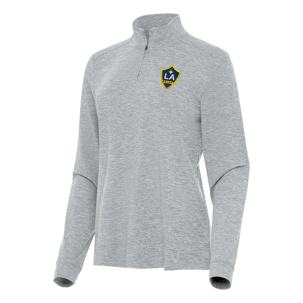Women's Antigua Heather Gray LA Galaxy Mentor Quarter-Zip Jacket