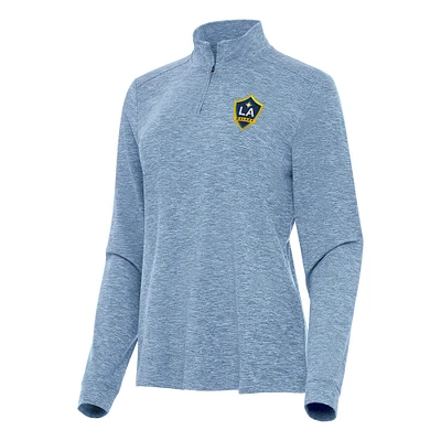 Women's Antigua Heather Aqua LA Galaxy Mentor Quarter-Zip Jacket