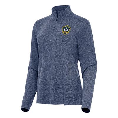 Women's Antigua Heather Navy LA Galaxy Mentor Quarter-Zip Jacket