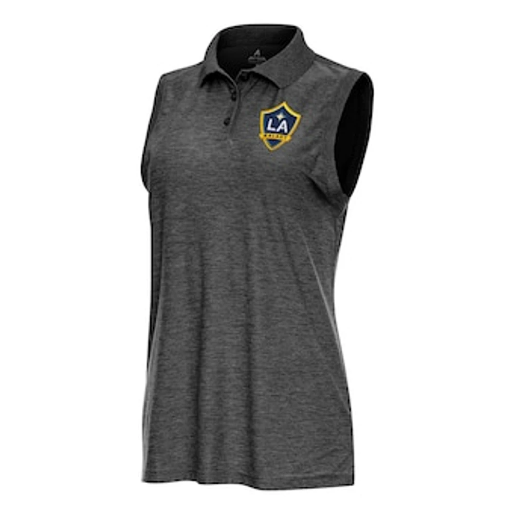 Women's Antigua Heather Black LA Galaxy Recap Sleeveless Polo