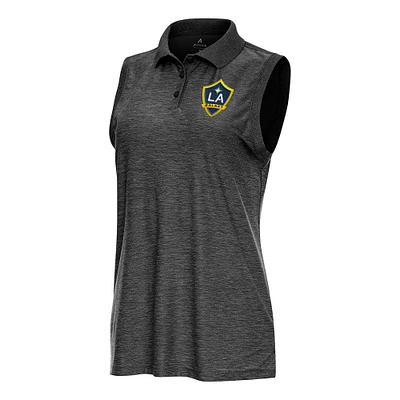 Women's Antigua Heather Black LA Galaxy Recap Sleeveless Polo