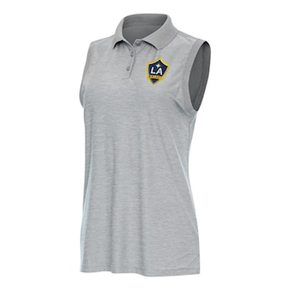 Women's Antigua Heather Gray LA Galaxy Recap Sleeveless Polo