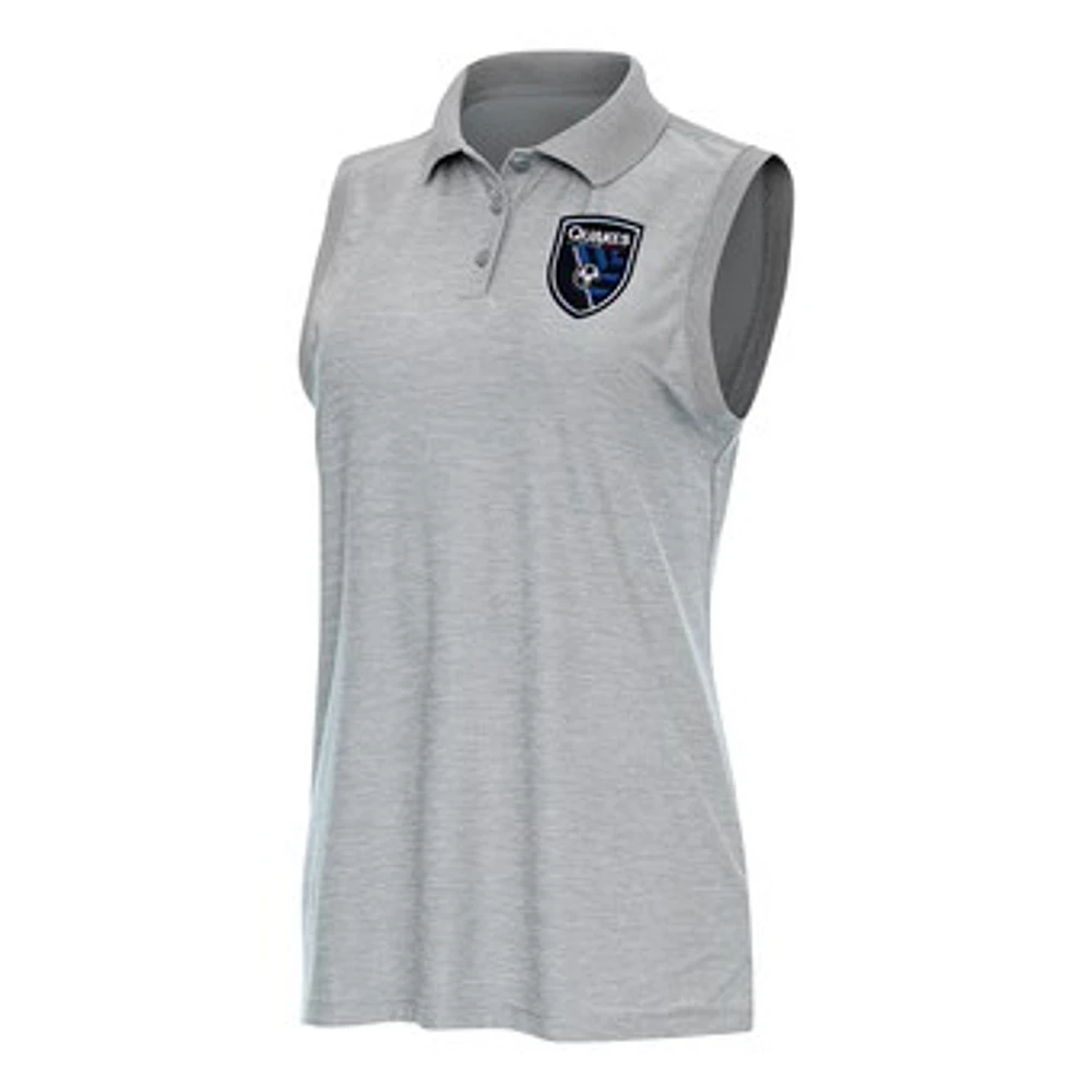 Women's Antigua Heather Gray San Jose Earthquakes Recap Sleeveless Polo