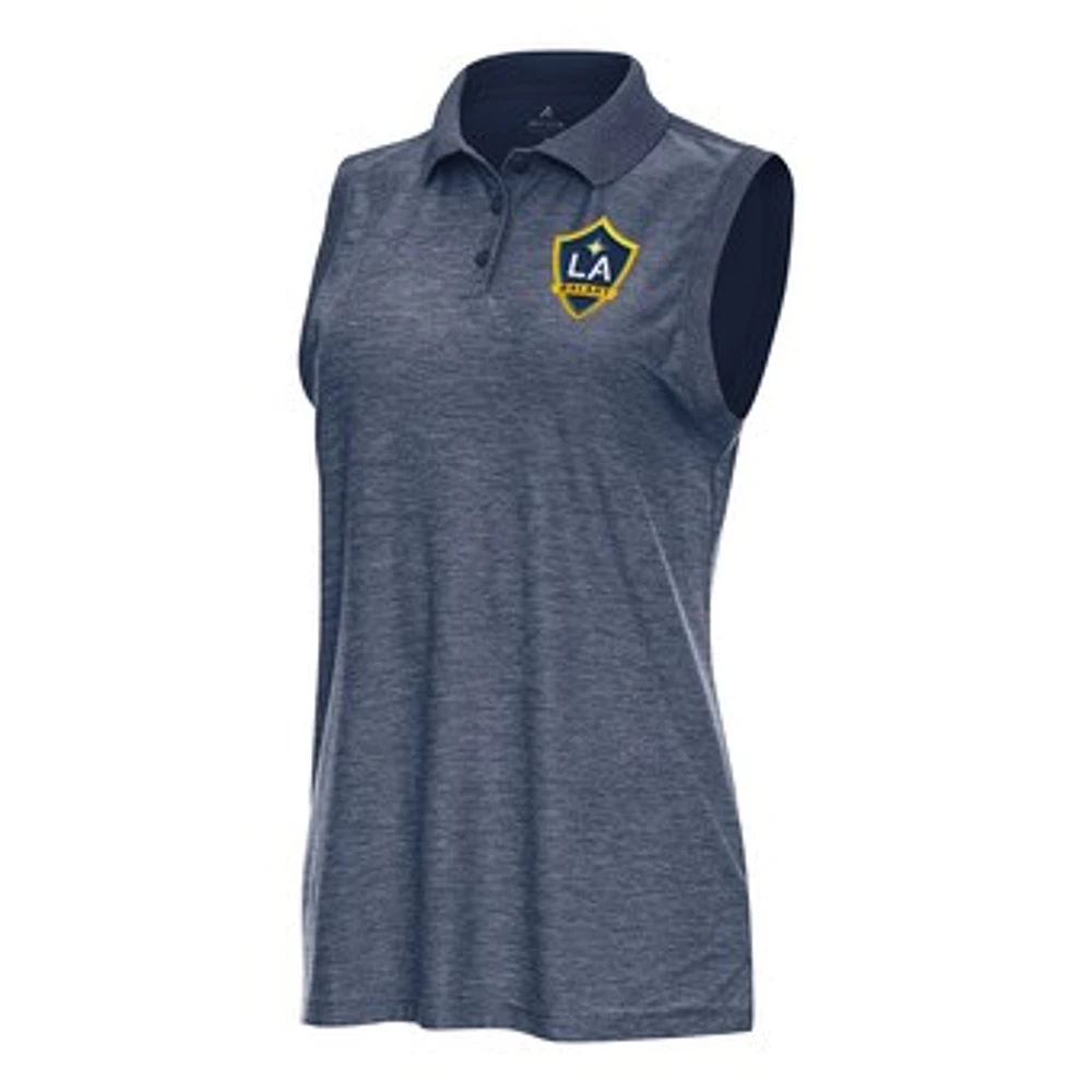 Women's Antigua Heather Navy LA Galaxy Recap Sleeveless Polo