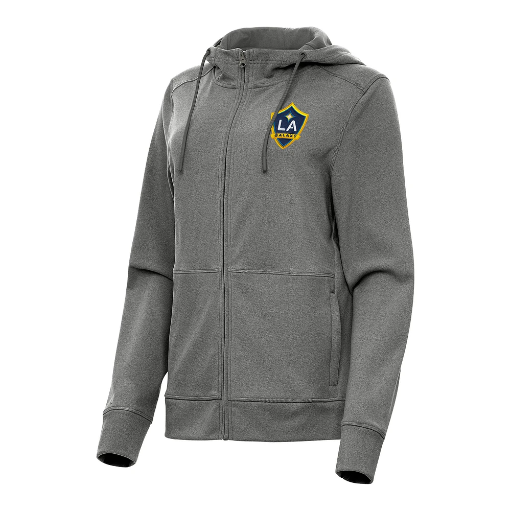 Women's Antigua Heather Black LA Galaxy Seeker Full-Zip Hoodie Jacket