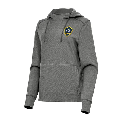 Women's Antigua Heather Black LA Galaxy Justice Pullover Hoodie