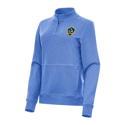 Women's Antigua Heather Royal LA Galaxy Crush Quarter-Zip Sweatshirt