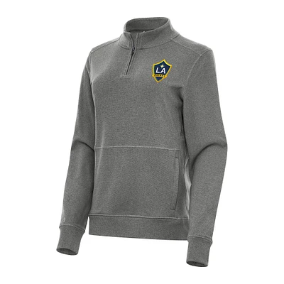 Women's Antigua Heather Black LA Galaxy Crush Quarter-Zip Sweatshirt