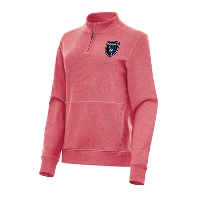 Women's Antigua Heather Red San Jose Earthquakes Crush Quarter-Zip Sweatshirt