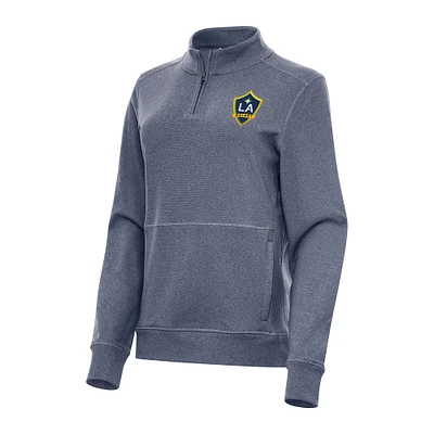 Women's Antigua Heather Navy LA Galaxy Crush Quarter-Zip Sweatshirt