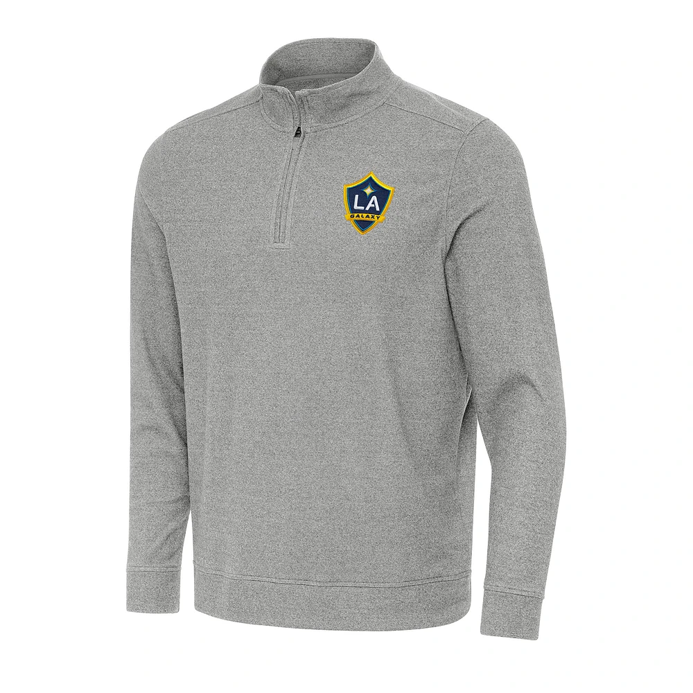 Men's Antigua Heather Gray LA Galaxy Subtle Quarter-Zip Jacket