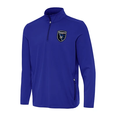 Men's Antigua Royal San Jose Earthquakes Perilous Quarter-Zip Pullover Top
