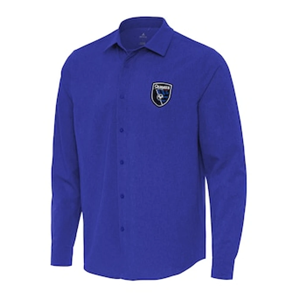 Men's Antigua Royal San Jose Earthquakes Exposure Woven Long Sleeve Button-Up Shirt