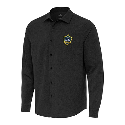 Men's Antigua Black LA Galaxy Exposure Woven Long Sleeve Button-Up Shirt