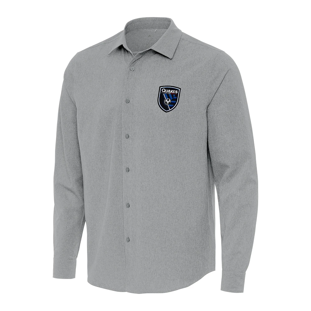 Men's Antigua San Jose Earthquakes Exposure Woven Long Sleeve Button-Up Shirt