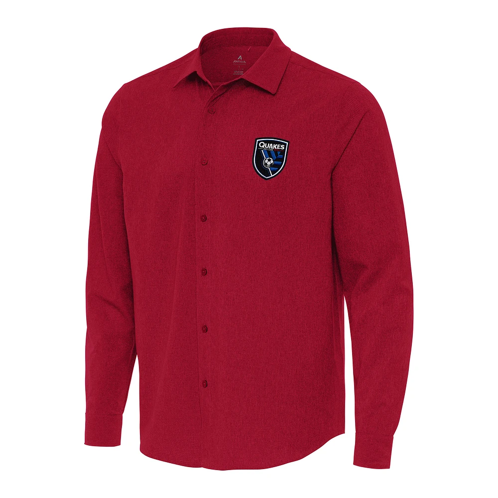 Men's Antigua Red San Jose Earthquakes Exposure Woven Long Sleeve Button-Up Shirt
