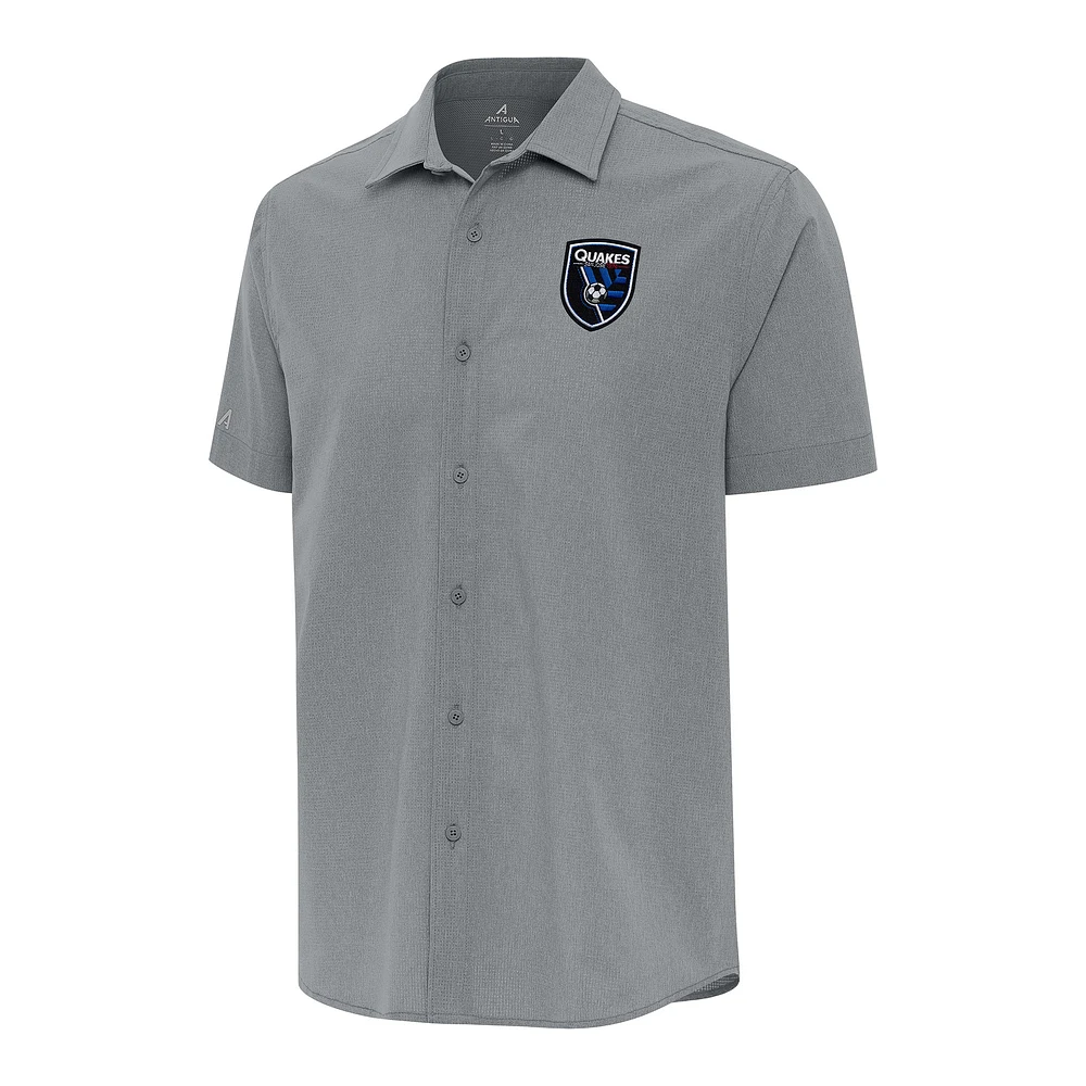 Men's Antigua Gray San Jose Earthquakes Activate Button-Up Shirt
