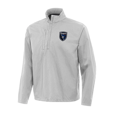 Men's Antigua Heather Gray San Jose Earthquakes Brisk Quarter-Zip Pullover Jacket