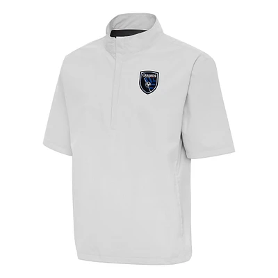Men's Antigua Heather Gray San Jose Earthquakes Brisk Short Sleeve Quarter-Zip Windshirt