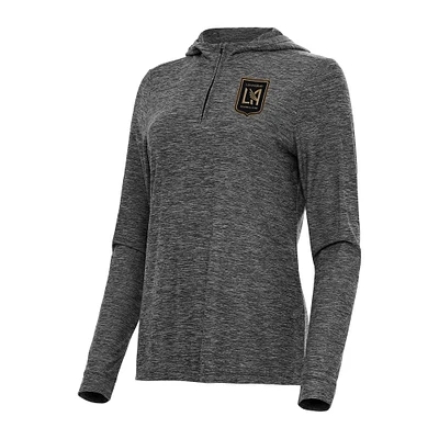Women's Antigua Heather Black LAFC Daybreak Quarter-Zip Hoodie Top