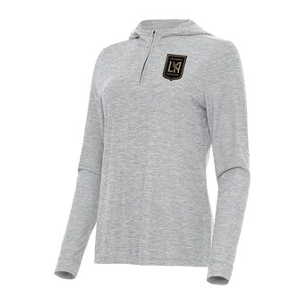 Women's Antigua Heather Gray LAFC Daybreak Quarter-Zip Hoodie Top