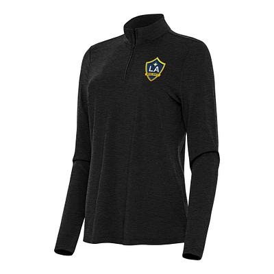 Women's Antigua Heather Black LA Galaxy Bright Quarter-Zip Top