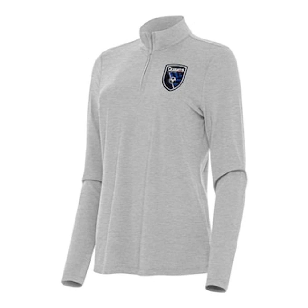 Women's Antigua Heather Gray San Jose Earthquakes Bright Quarter-Zip Top