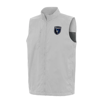 Men's Antigua Heather Gray San Jose Earthquakes Brisk Full-Zip Vest