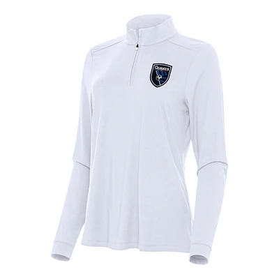 Women's Antigua White San Jose Earthquakes Intent Quarter-Zip Top