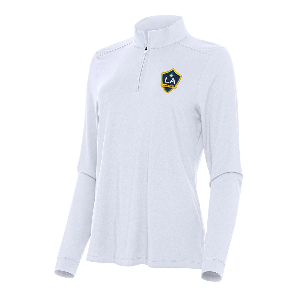 Women's Antigua White LA Galaxy Intent Quarter-Zip Top