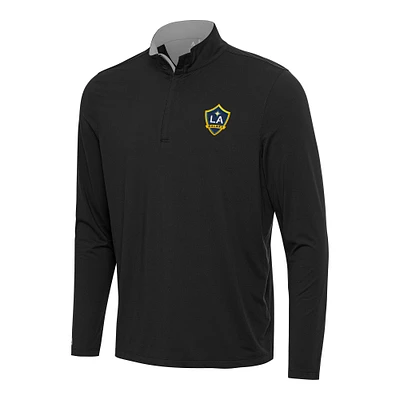 Men's Antigua Black/Gray LA Galaxy Content Quarter-Zip Pullover Top