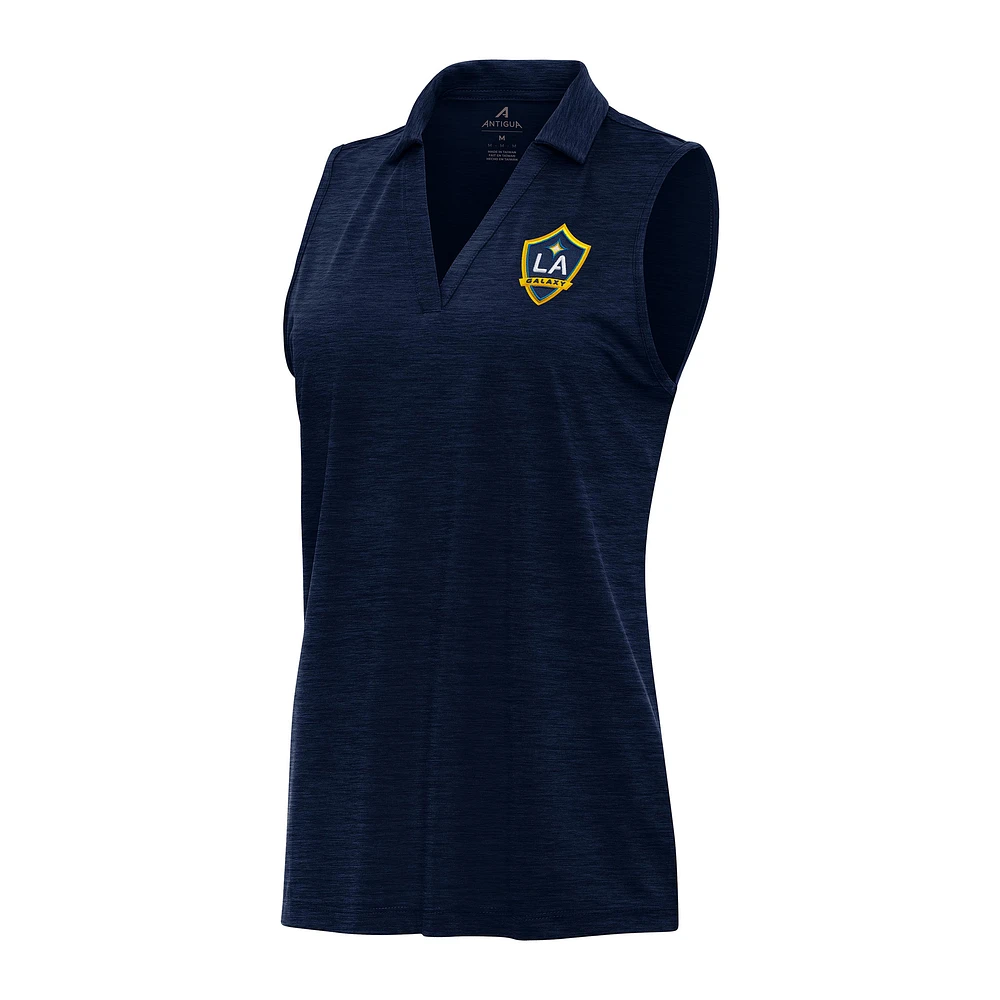 Women's Antigua Heather Navy LA Galaxy Layout Sleeveless V-Neck Polo