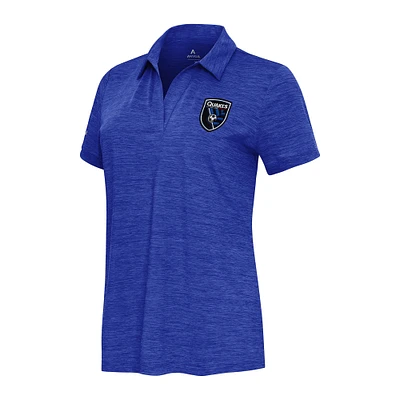Women's Antigua Heather Royal San Jose Earthquakes Layout V-Neck Polo