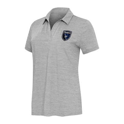 Women's Antigua Heather Gray San Jose Earthquakes Layout V-Neck Polo