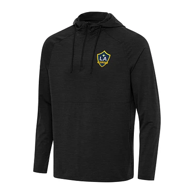 Men's Antigua Heather LA Galaxy Spikes Raglan Quarter-Zip Pullover Hoodie