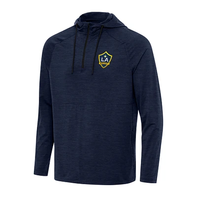 Men's Antigua Heather Navy LA Galaxy Spikes Raglan Quarter-Zip Pullover Hoodie